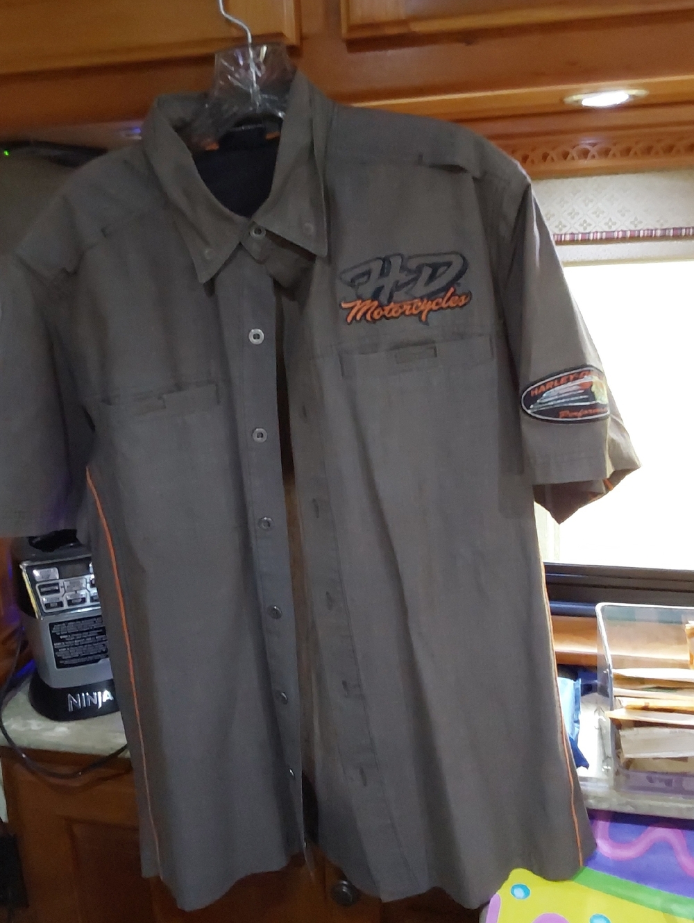Harley-Davidson Short Sleeve Button-Down Shirt in Gray with Orange Accents